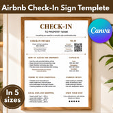 Airbnb Check-In Sign Template | Editable Canva Printable | Vacation Rental Guest Instructions | WiFi Sign | 5 Sizes PDF Download