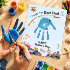 Father’s Day Handprint Craft Printable | Dad Fishing Gift from Kids | DIY Keepsake PDF