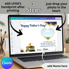 Father's Day Handprint Craft with Photo | Editable Canva Printable, DIY Dad Gift from