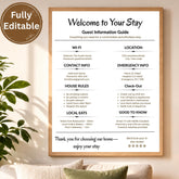 Airbnb Welcome Guide Sign Template | Editable Airbnb House Rules Poster | Short Term Rental WiFi Sign , 5 Sizes