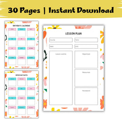 2026 Teacher Planner Printable | Floral Lesson Plans, Attendance | Printable PDF