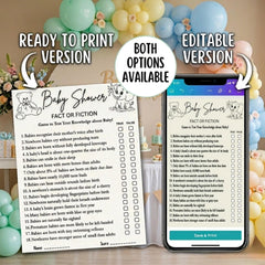 Baby Shower Fact or Fiction Game Printable | True or False Baby Shower Trivia, Baby