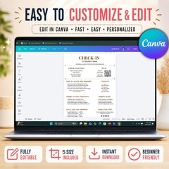 Airbnb Check-In Sign Template | Editable Canva Printable | Vacation Rental Guest Instructions | WiFi Sign | 5 Sizes PDF Download