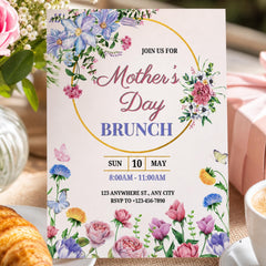 Floral Mother’s Day Brunch Invitation Template | Editable Canva 5x7 Peony Invite