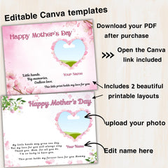 Mothers Day Gift Handprint Craft Printable | Editable Kids Printable Art with Photo | DIY