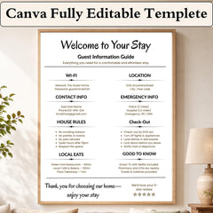 Airbnb Welcome Guide Sign Template | Editable Airbnb House Rules Poster | Short Term Rental WiFi Sign , 5 Sizes