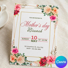 Mother's Day Brunch Invitation | Editable Canva Template | 5x7 Floral Brunch & Bubbly