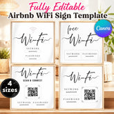 Airbnb WiFi Sign Template | Editable Canva WiFi Password Sign Bundle | QR Code WiFi Sign Printable Airbnb Signage