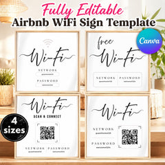 Airbnb WiFi Sign Template | Editable Canva WiFi Password Sign Bundle | QR Code WiFi Sign Printable Airbnb Signage