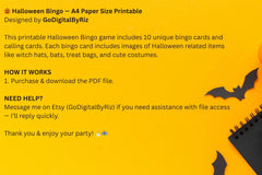 Halloween Bingo Game, 10 Spooky Cards, Kids Party (Digital Download)