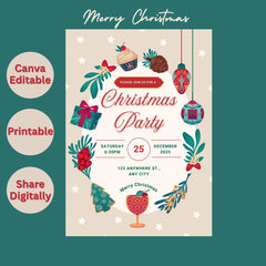 Editable Christmas Party Invitation Template | 5x7 Canva Design (Digital Download)