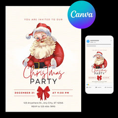 Santa Watercolor Christmas Party Invitation Template (5x7 Inch Digital Download)