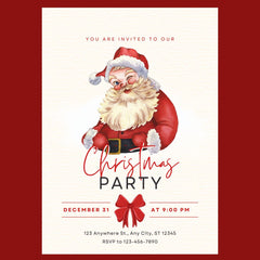 Santa Watercolor Christmas Party Invitation Template (5x7 Inch Digital Download)