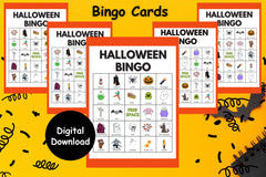 Halloween Bingo Game, 10 Spooky Cards, Kids Party (Digital Download)