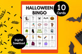Halloween Bingo Game, 10 Spooky Cards, Kids Party (Digital Download)