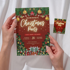 Red & Gold Christmas Party Invitation | 5x7 Canva Template (Digital Download)