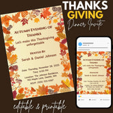 Thanksgiving Dinner Party Invitation | Editable Canva Template (Digital Download)