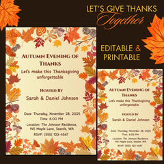 Thanksgiving Dinner Party Invitation | Editable Canva Template (Digital Download)