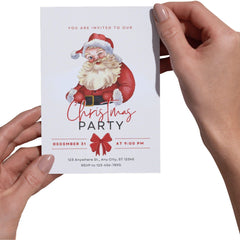 Santa Watercolor Christmas Party Invitation Template (5x7 Inch Digital Download)