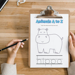 Animals A to Z Coloring and Tracing Worksheet (PDF Download) - Educational Activity for Kids