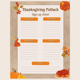 Editable Thanksgiving Potluck Sign-Up | Printable Buffet Planner PDF | Fall Holiday Meal Organizer | Digital Download
