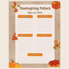 Editable Thanksgiving Potluck Sign-Up | Printable Buffet Planner PDF | Fall Holiday Meal Organizer | Digital Download