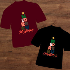 Merry Christmas Tree Text PNG | 300 DPI Holiday Shirt Design | Retro Xmas Sublimation Printable