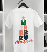 Merry Christmas Tree Text PNG | 300 DPI Holiday Shirt Design | Retro Xmas Sublimation Printable