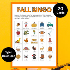 Fall Bingo Printable for Kids | Autumn Party Activity | Thanksgiving Classroom Game | Instant Download
