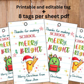 School Christmas Favor Tags | Merry & Bright Printable | Teacher Gifts | Instant Download