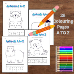 Animals A to Z Coloring and Tracing Worksheet (PDF Download) - Educational Activity for Kids