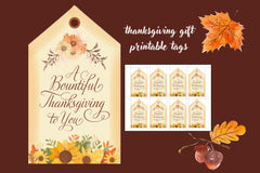 Rustic Thanksgiving Gift Tags, Autumn Floral Thank You Labels (Digital Download)