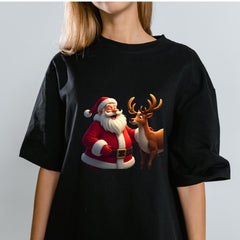 Funny Santa & Reindeer PNG | 300 DPI Christmas Shirt Design | Laughing Holiday Sublimation Art