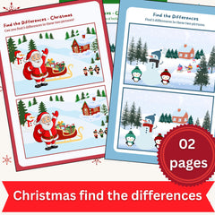 Christmas Find the Difference Printable | 2 Pages + Answer Key | Kids Holiday Activity