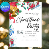 Printable Christmas Party Invitation Template, Digital 5x7 Holiday Invitation, Editable Xmas Invite, Instant Download