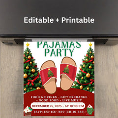 Editable Christmas Pajamas Party Invite — Holiday Celebration Template 5 x 7 inch