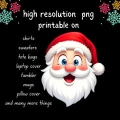 Santa Face PNG | Christmas Printable Clipart | Sublimation Design for Shirts, Gifts & Print Products