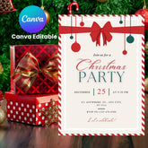 Candy Cane Christmas Party Invitation, XMAS Invite, Canva Editable 5x7 (Digital Download)