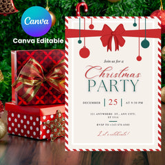 Candy Cane Christmas Party Invitation, XMAS Invite, Canva Editable 5x7 (Digital Download)