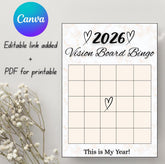 2026 Vision Board Bingo Printable & Editable | Goal Setting Bingo | Manifestation Planner | Canva Template