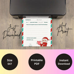 Christmas Wishlist Printable 5x7, Kids Santa Letter, Holiday Wish List PDF