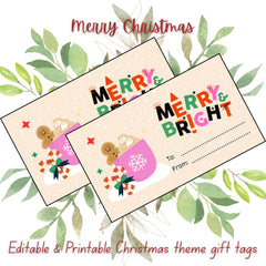 Merry & Bright Christmas Gift Tags | Editable Printable (Digital Download)