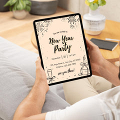 New Year Party Invitation Template | Editable & Printable 5x7 in | Black and Beige NYE Invite