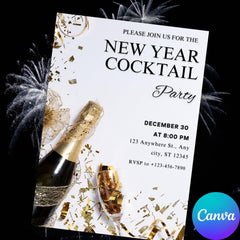 New Year's Eve Cocktail Party Invitation | Canva Template (PDF)