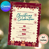 Editable Christmas Party Invitation Template | Burgundy and Gold (Digital Canva 5x7 Card)