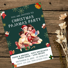 Family Christmas Pajamas Party Editable Invitation |5 x 7 inch | instant download