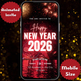 2026 Happy New Year Animated Video Invite | Red & Black Fireworks | Mobile Invite