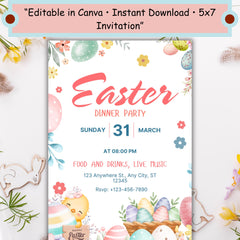 Easter Dinner Party Invitation Template | Editable 5x7 (Canva)