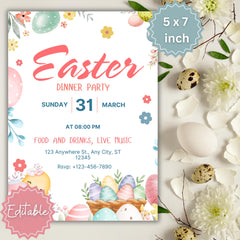 Easter Dinner Party Invitation Template | Editable 5x7 (Canva)