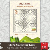 Easter Rabbit Maze Game | Printable Kids Activity (PDF)| A4 Size |Instant download